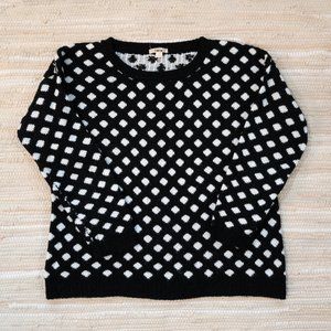 Black and White Polka Dot Cozy Knit Crewneck Sweater in Size S